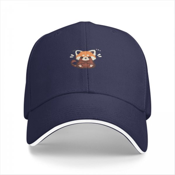 Black Baseball Cap With Cute Worried Red Panda Graphic