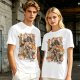 Olive green anime graphic t-shirt with monster and city scene