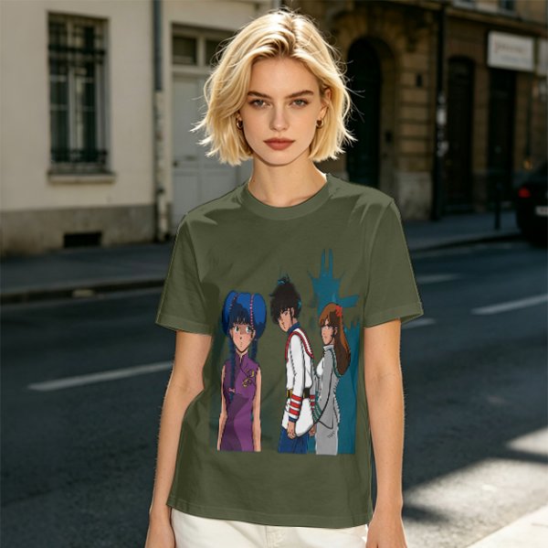 Anime Character Graphic Olive Green T-Shirt