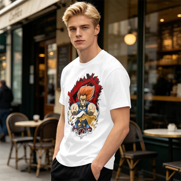 Olive T-Shirt with Retro Anime Lion Character Graphic