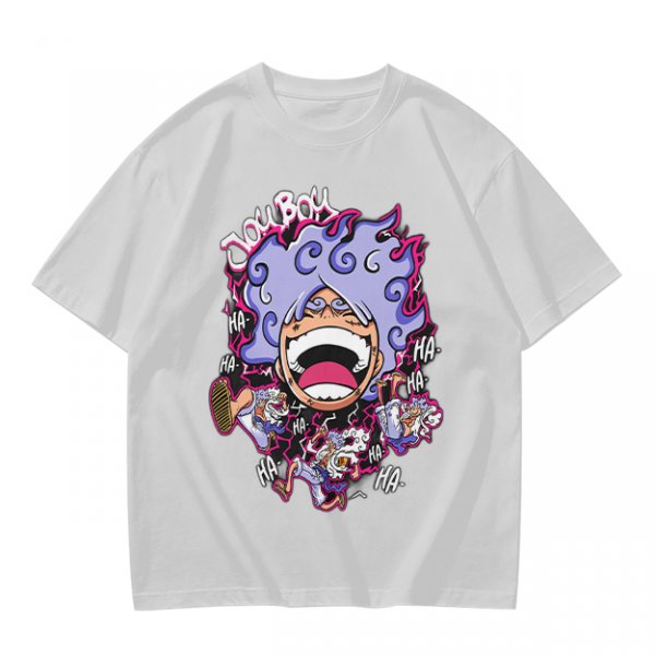 Olive T-shirt with Joyboy Gear 5 Luffy Laughing Anime Print