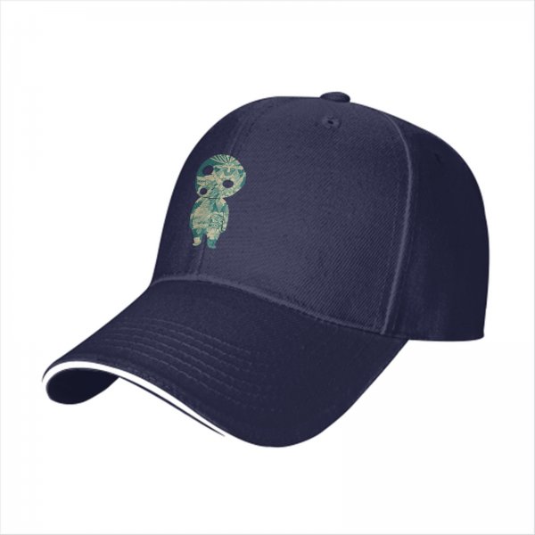 Black Baseball Cap With Kodama Forest Spirit Graphic Print