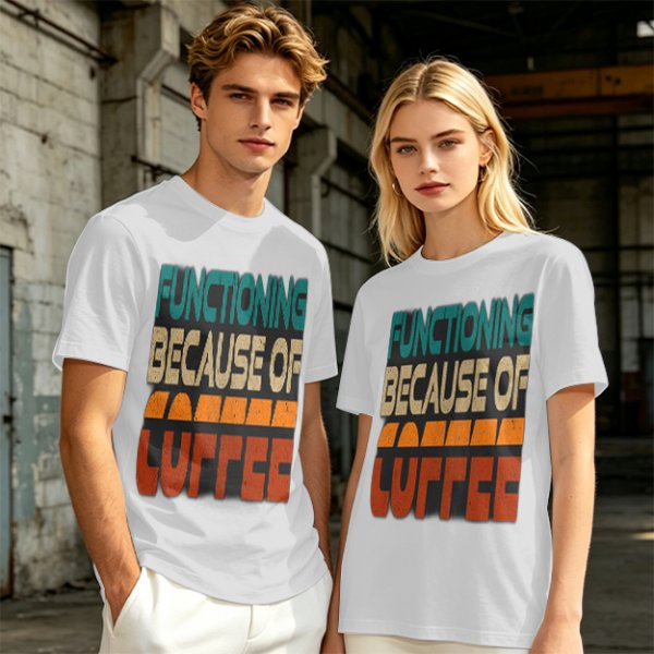 Olive Graphic T-Shirt with 'Functioning Because Of Coffee' Retro Print