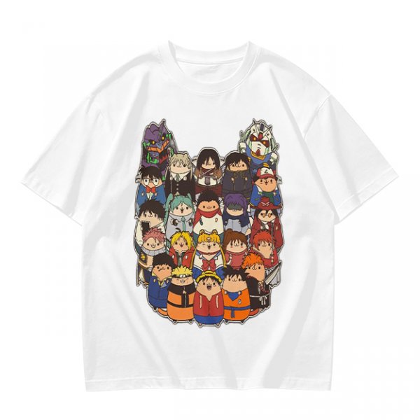 Olive T-shirt with cute chibi anime character group print