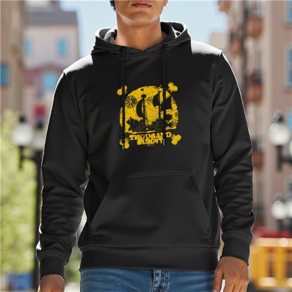 Black hoodie with Thousand Sunny pirate ship graphic design