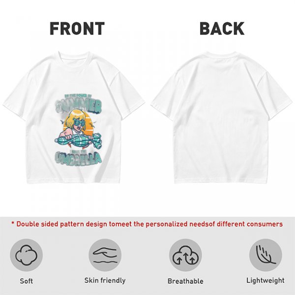 Olive Summer Umbrella Graphic T-Shirt with Retro Beach Illustration