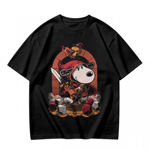Olive T-Shirt Featuring Snoopy as a Fantasy Warrior with Woodstock