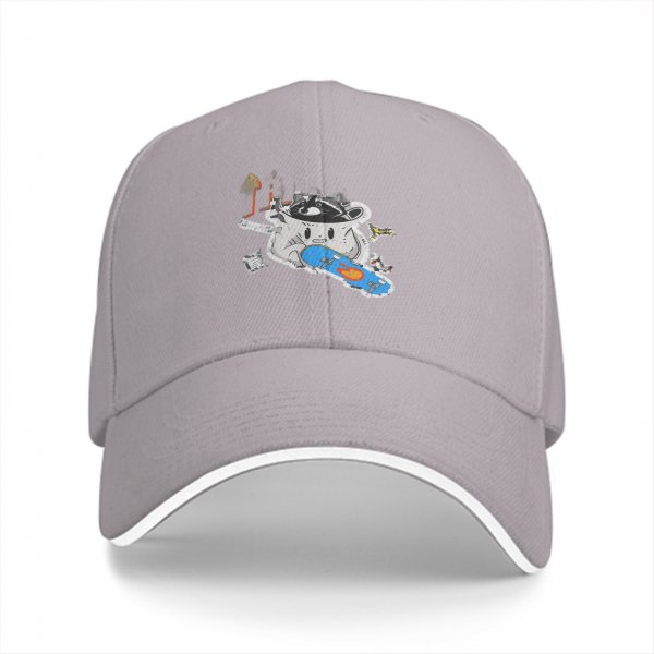 Black Baseball Cap With Raccoon Skateboarding Graphic
