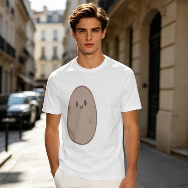 Olive Green T-Shirt With Cute Smiling Potato Graphic