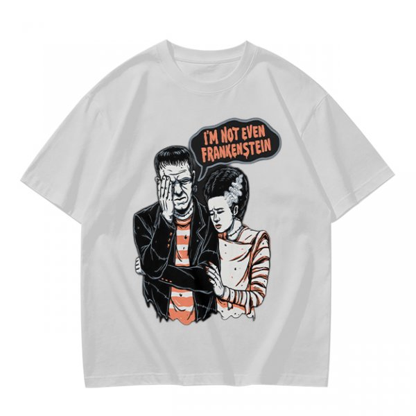 Olive T-shirt with Frankenstein and Bride 'I'm Not Even Frankenstein' Print