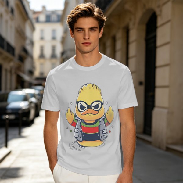 Olive T-shirt with Cool Stylized Duck Graphic Print
