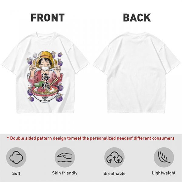 One Piece Luffy Ramen Peace Sign Anime Graphic T-Shirt