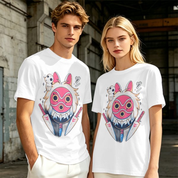 Olive T-Shirt with Princess Mononoke Mask and Kodama Print