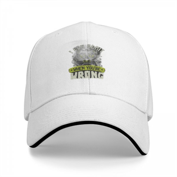 Black baseball cap with funny admitting wrong cat graphic
