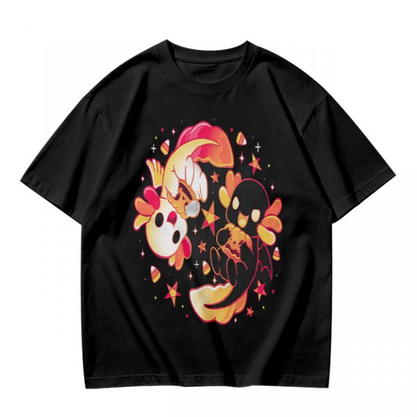 Olive T-Shirt with Halloween Axolotl Candy Corn Art