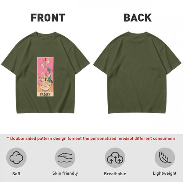 Olive T-Shirt With Ramen Tarot Card Style Graphic Print