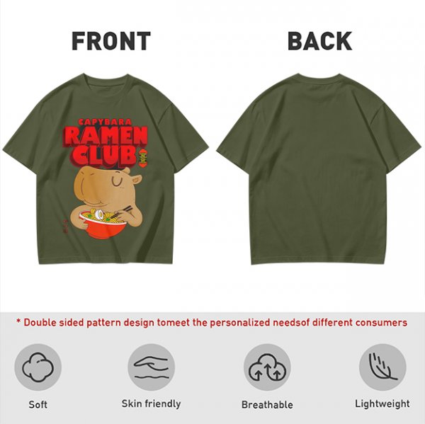 Capybara Ramen Club T-Shirt with Cute Capybara Eating Ramen Design