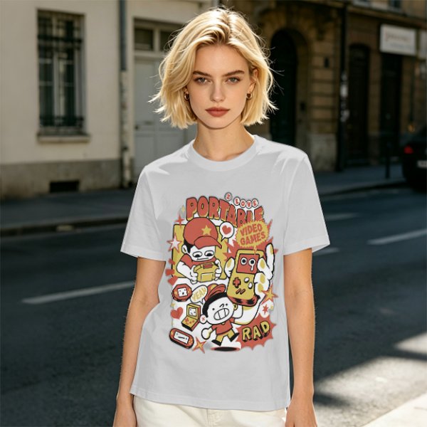 Olive T-Shirt With Retro Portable Video Games Cartoon Print
