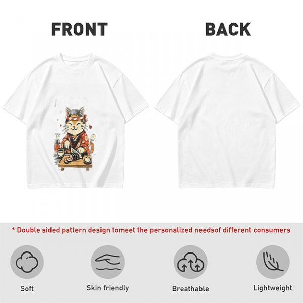 Olive T-Shirt Featuring a Cute Cat Sushi Chef Illustration