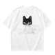 Olive Green T-Shirt With Black Cat Head Graphic Print
