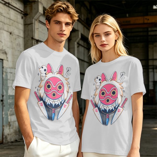 Olive T-Shirt with Princess Mononoke Mask and Kodama Print