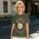 Olive green t-shirt with encouraging coffee character graphic and motivational text