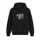 Black Hoodie With Retro Cat And Old Mobile Phone Graphic