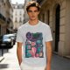 Olive T-Shirt with Cyberpunk Pink Cat and Robotic Tech Print