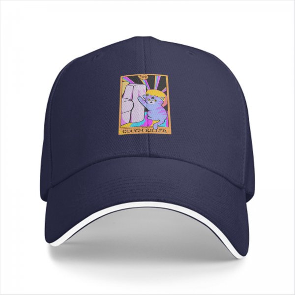 Black Baseball Cap With Funny Cat Couch Killer Tarot Art Print