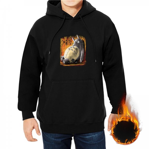 Black hoodie with Totoro and spirits graphic print