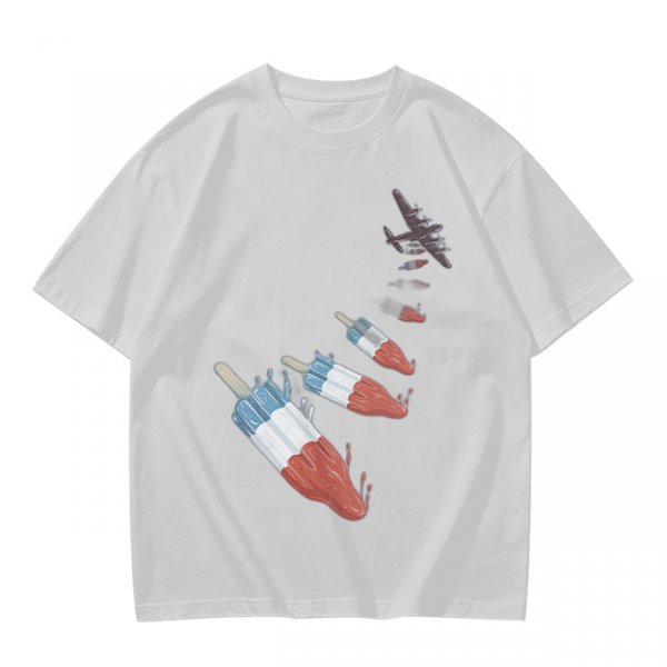 Olive T-Shirt With Melting Red White Blue Popsicle Print