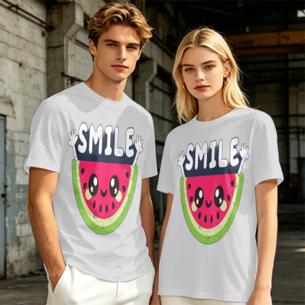 Olive T-Shirt With Cute Watermelon Graphic And Smile Text