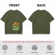 Olive Green T-Shirt With Cartoon Burning Dumpster Graphic