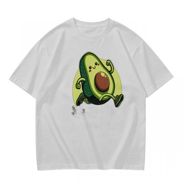 Olive Green T-Shirt with Cute Running Avocado Graphic