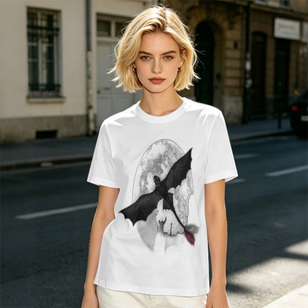 Olive T-Shirt Featuring Night Fury Dragon Flying In Front Of Full Moon