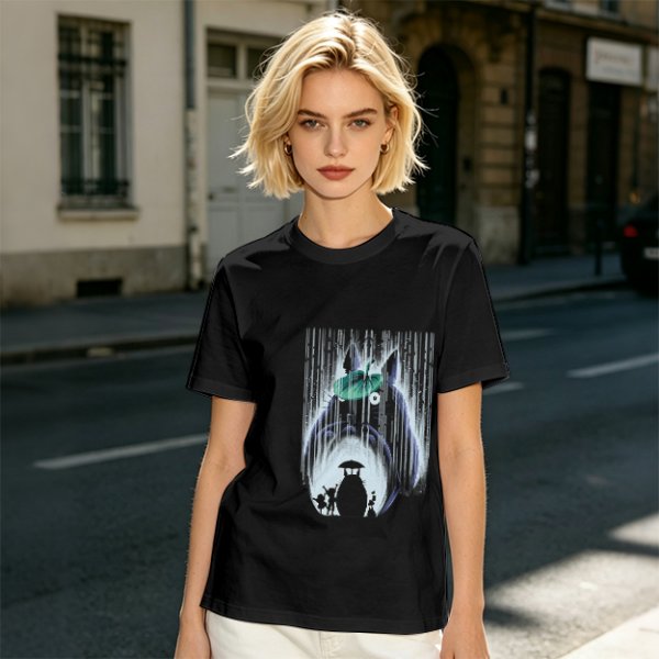 Olive T-shirt with My Neighbor Totoro Rain Scene Print