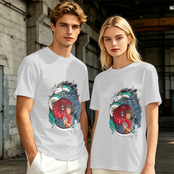 Spirited Away anime graphic olive green short sleeve t-shirt