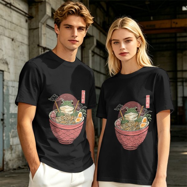 Olive T-Shirt With Frog In Ramen Bowl Japanese Art Print