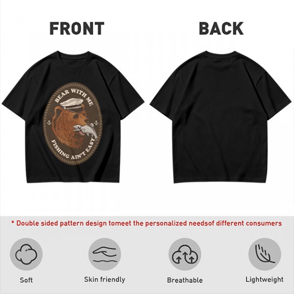 Olive t-shirt with bear captain fishing pun graphic