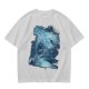Olive Green T-Shirt With Abstract Blue Water-Inspired Print