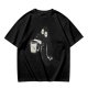 Olive Green T-Shirt With Cartoon Crow Holding Coffee Mug Print