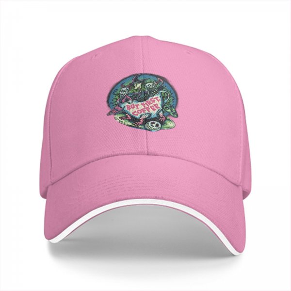 Black Baseball Cap With 'But First Coffee' Halloween Themed Print