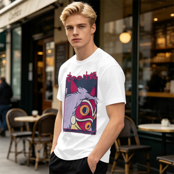 Olive T-shirt with Princess Mononoke Mask Graphic Print