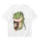 Olive T-shirt with Cute Dinosaur Holding Coffee Print