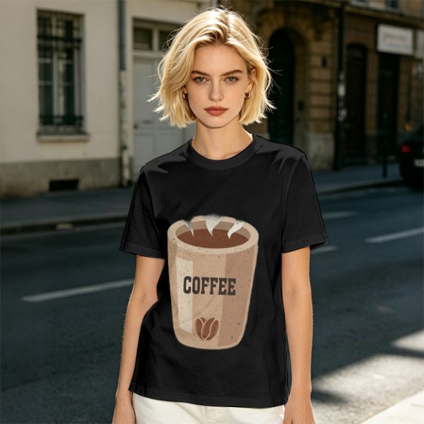 Olive Green T-Shirt With Coffee Cup Graphic Print