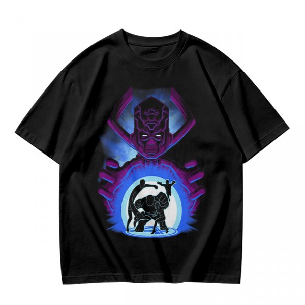 Olive T-Shirt Featuring Galactus Holding Silhouetted Superheroes