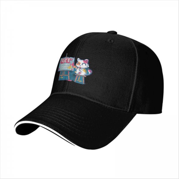 Black baseball cap with cat painting art design