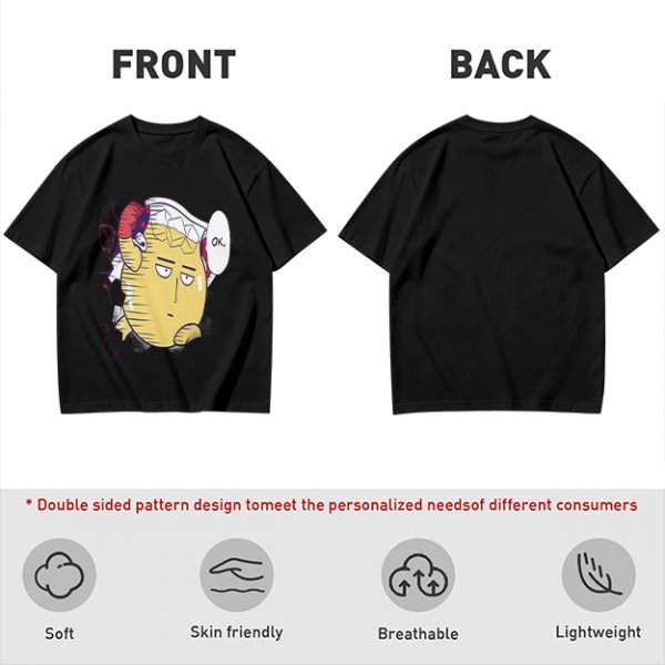 Oversized Olive T-Shirt with Saitama 'OK' Anime Graphic Print