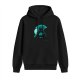 Black hoodie with glowing cat and umbrella graphic design