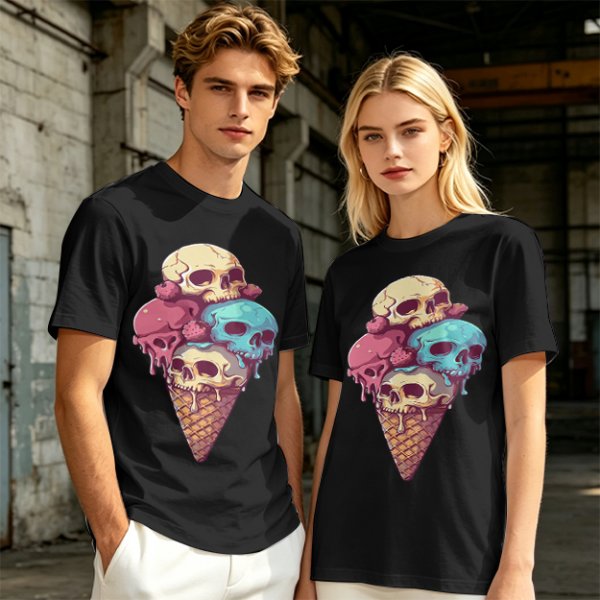 Olive T-Shirt With Skull Ice Cream Cone Graphic